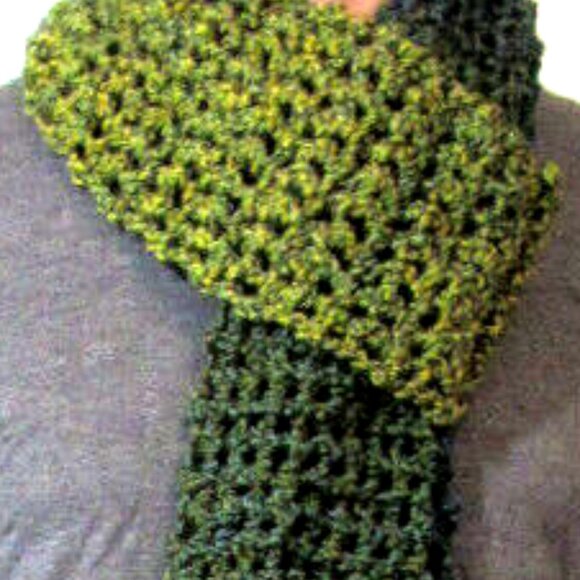 Chunky Irish Greens Scarf 94x5 Long Handmade Crochet Hand Knit Birthday Gift NW - Picture 3 of 7